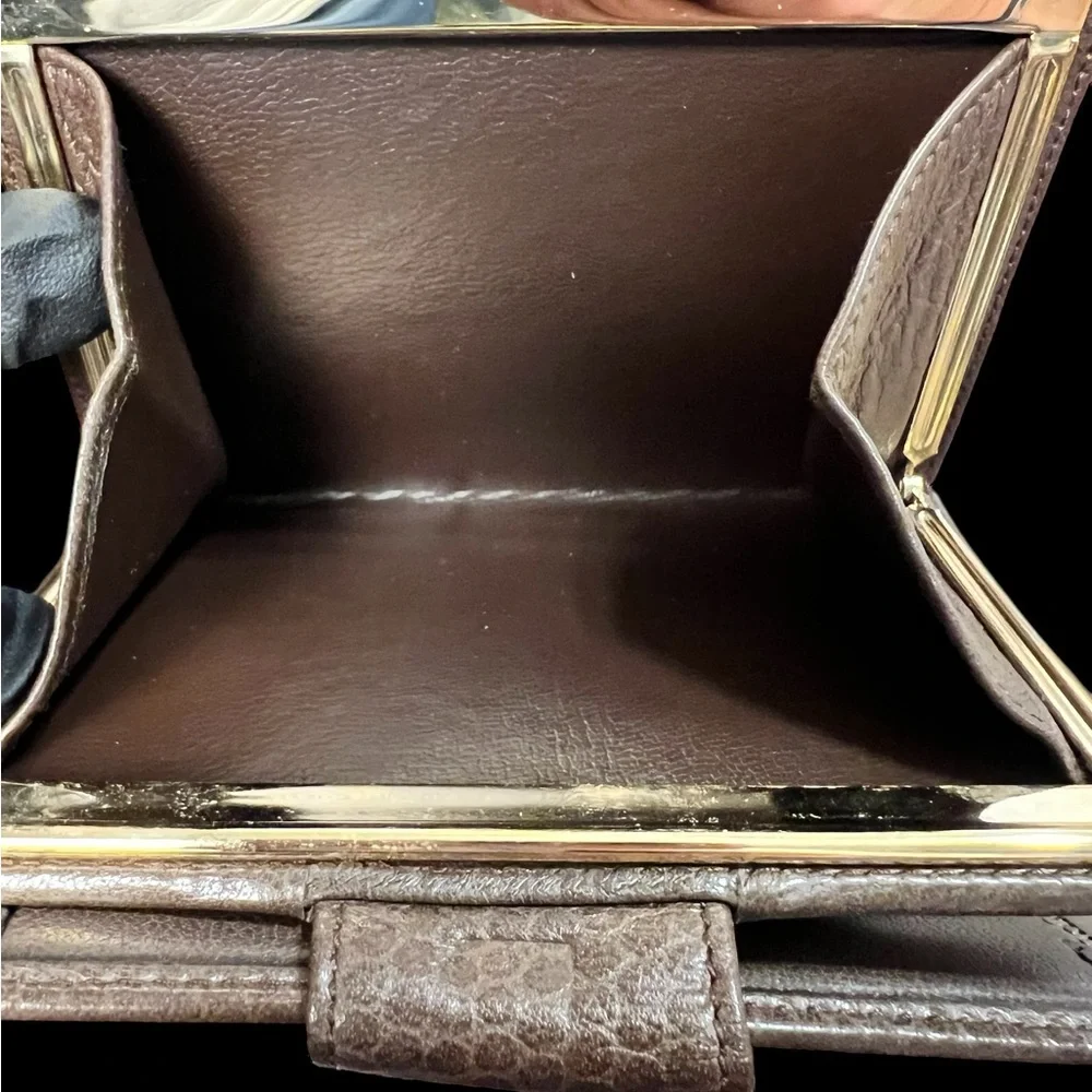 Dark Brown Women's Leather Wallet with Gold Logo